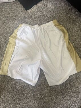 Men's White Athletic Shorts with gold side  panels / no pockets